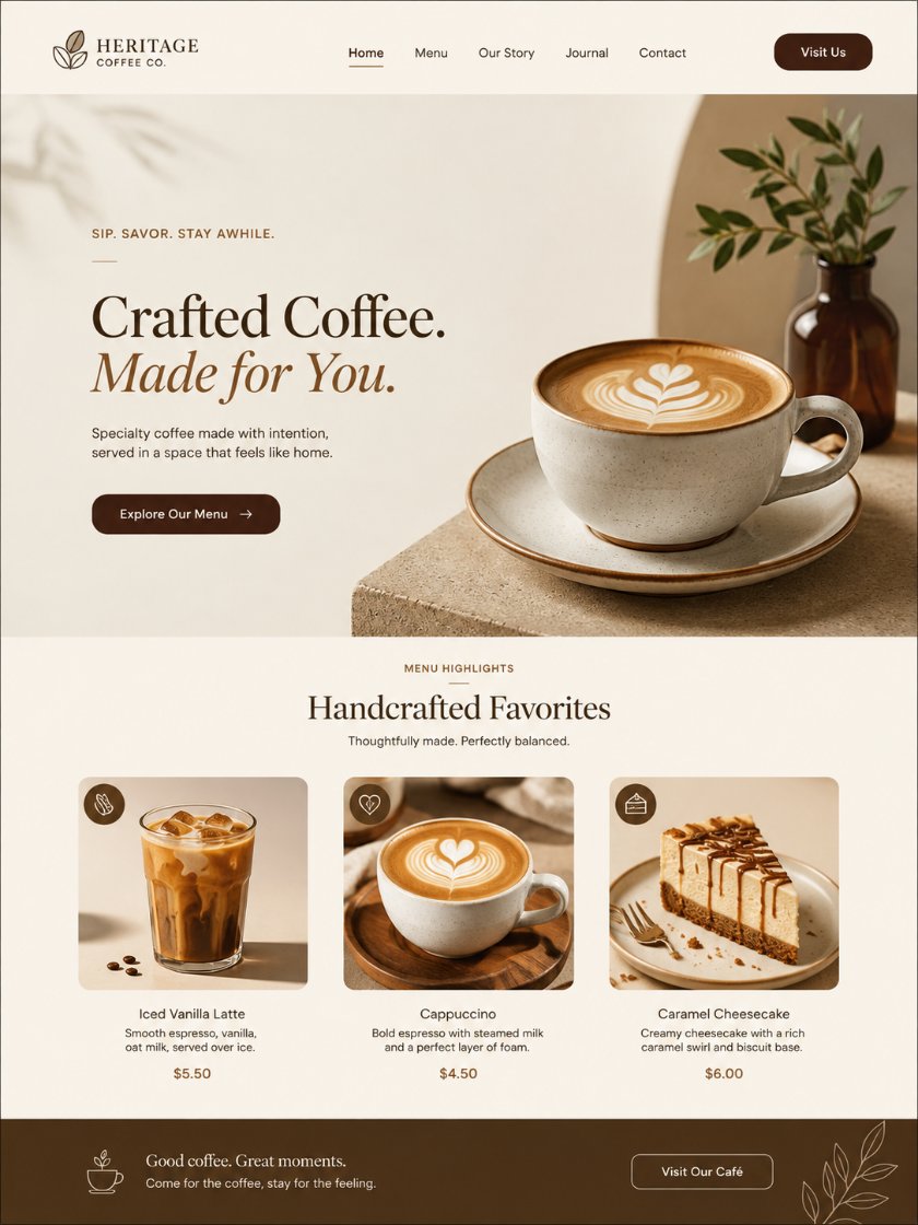 Heritage Coffee Co. landing page